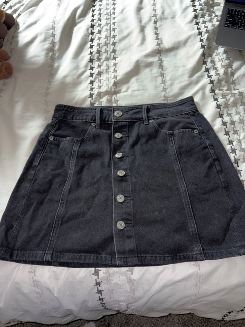 American Eagle Outfitters Black Button-Front Denim Skirt